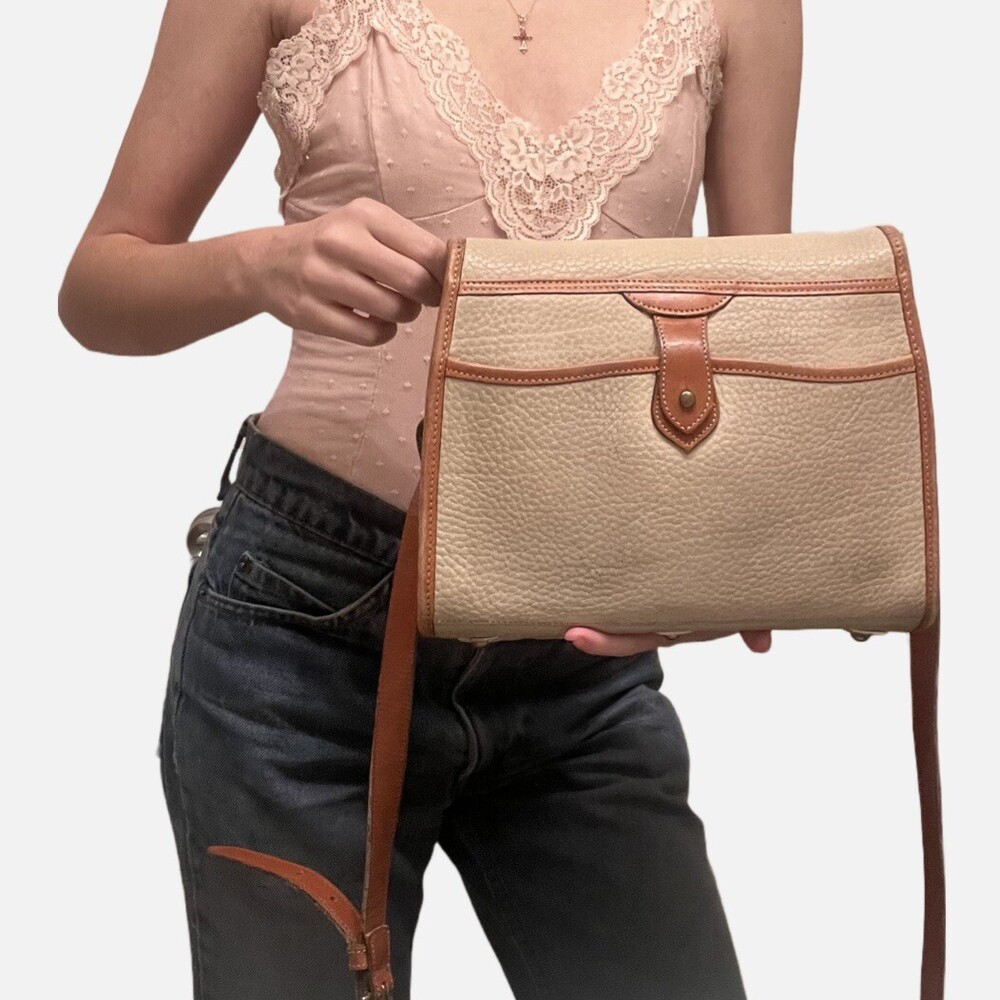 Vintage Dooney & Bourke Purse R25 Medium Essex Bone British Tan Leather - Picture 3 of 16